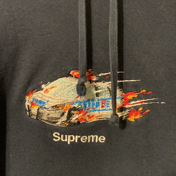 Large Supreme Navy Cop Car Pull Over Hoodie - Picture 2 of 4